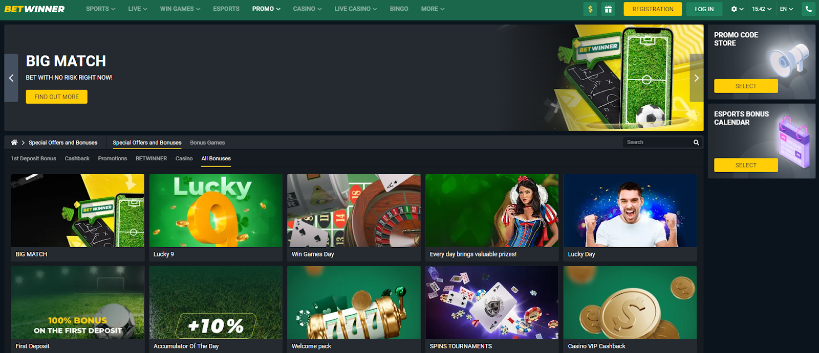 Betwinner bonuses